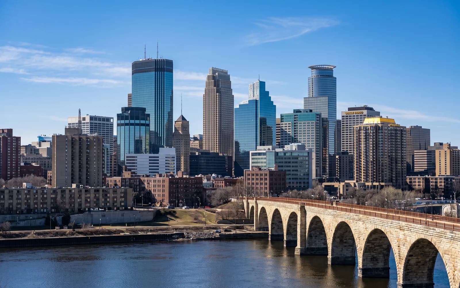 The Minneapolis skyline in clear daytime light